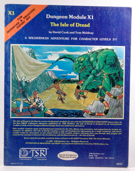The Isle of Dread (D&D Fantasy Roleplaying, Expert Set, Module X1, Book+Map(s), by Tom Moldvay, David Cook  