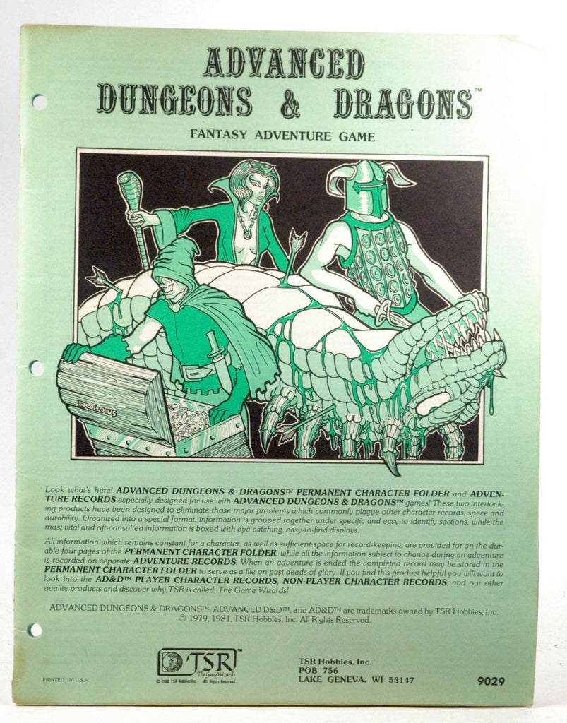 Permanent Character Folder & Adventure Records (Advanced Dungeons & Dragons), by Gary Gygax  