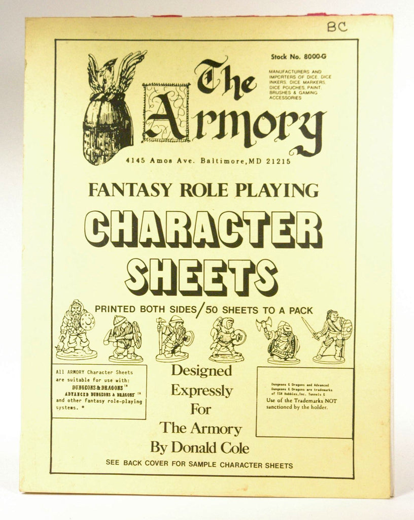 Fantasy Role-Playing Character Sheets (Advanced Dungeons & Dragons), by Ken Carpenter  