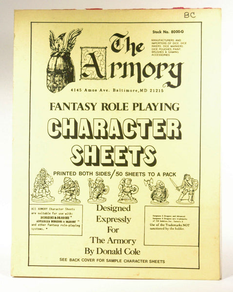 Fantasy Role-Playing Character Sheets (Advanced Dungeons & Dragons), by Ken Carpenter  