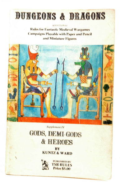 Dungeons & Dragons: Additional Rules for fantastic medieval wargames, playable with paper and pencil and miniature figures. Supplement IV Gods, Demi-Gods & Heroes, by James Ward, Robert Kuntz  First Edition