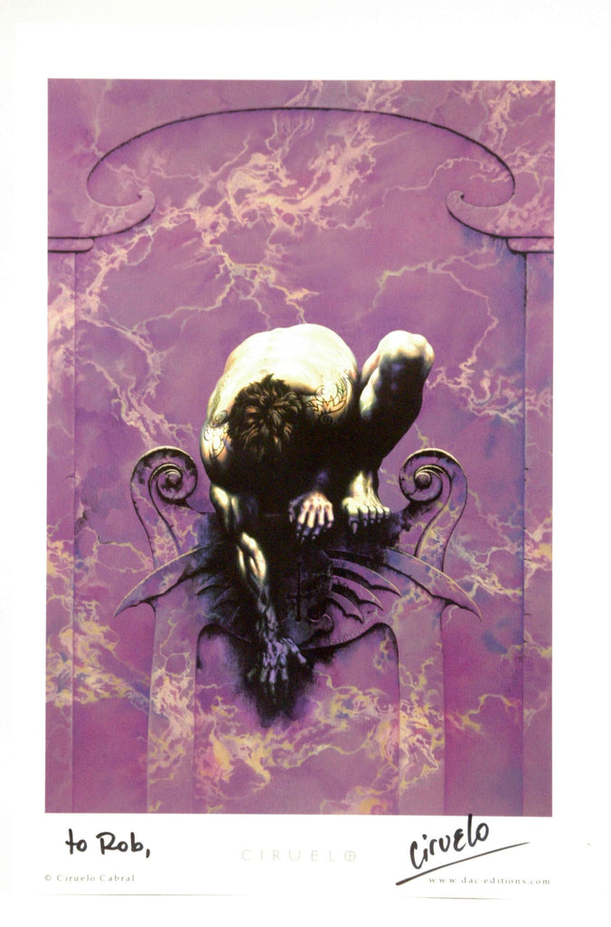 Signed Ciruelo Print, Clawed Man on Perch, "Aluxe", by Ciruelo  