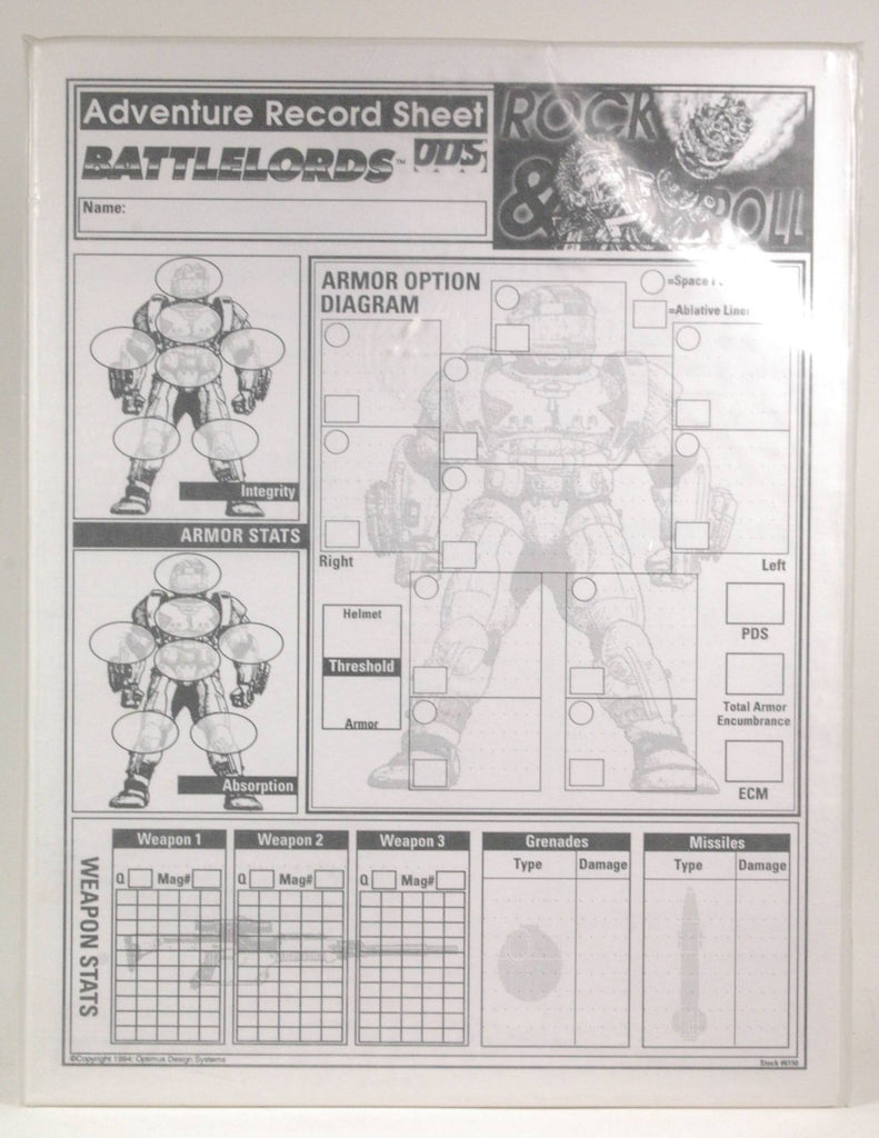 Battlelords ODS Adventure Record Sheet, by   