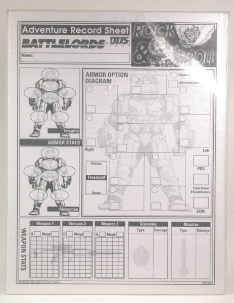 Battlelords ODS Adventure Record Sheet, by   