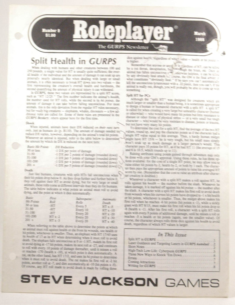 Roleplayer: The GURPS Newsletter #9 March 1988, by   