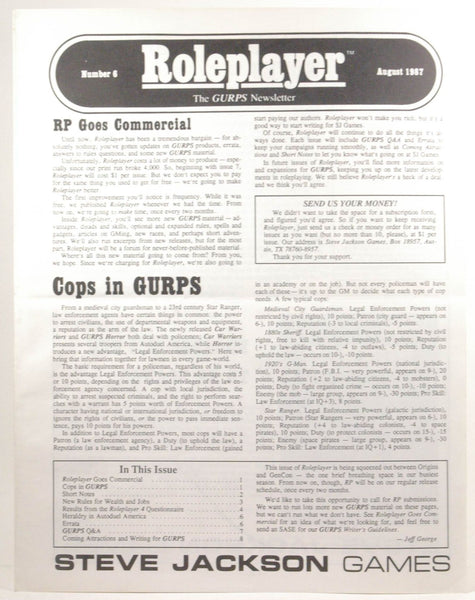 Roleplayer: The GURPS Newsletter #6 August 1987, by   