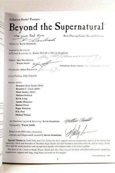 Beyond the Supernatural Rpg, by Siembieda, Kevin Signed 