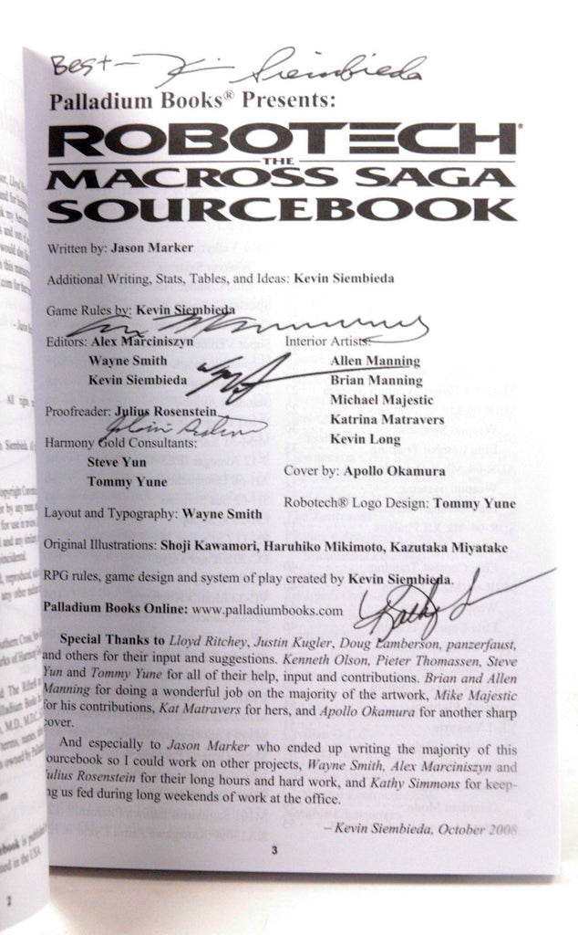 The Macross Saga Sourcebook (Robotech RPG), by Jason Marker Signed 