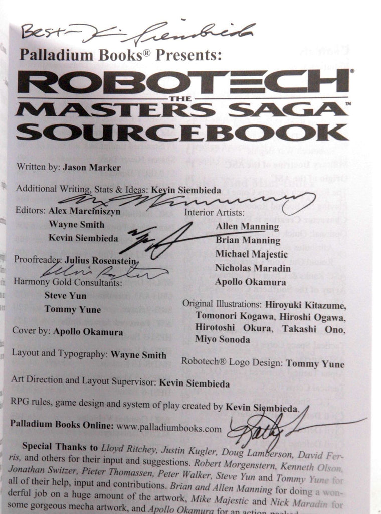 The Masters Sourcebook (Robotech RPG), by Jason Marker Signed 
