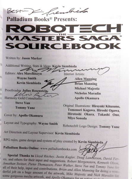 The Masters Sourcebook (Robotech RPG), by Jason Marker Signed 