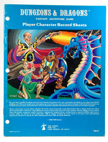 Dungeons & Dragons Character Record Sheet, by TSR  