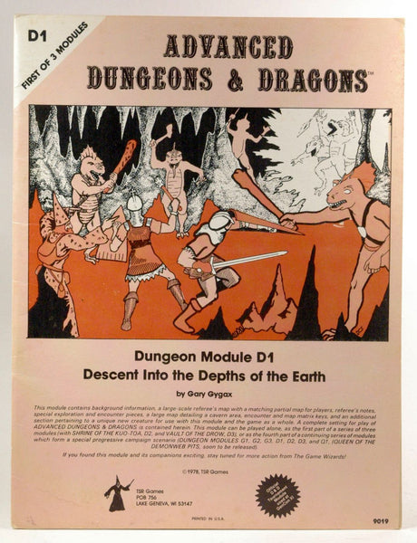 Descent Into the Depths of the Earth: Dungeon Module D1 (First of 3 Modules) (Advanced Dungeons & Dragons), by Gary Gygax  
