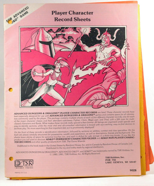 Player Character Record Sheets (Advanced Dungeons & Dragons/9028), by TSR Hobbies  