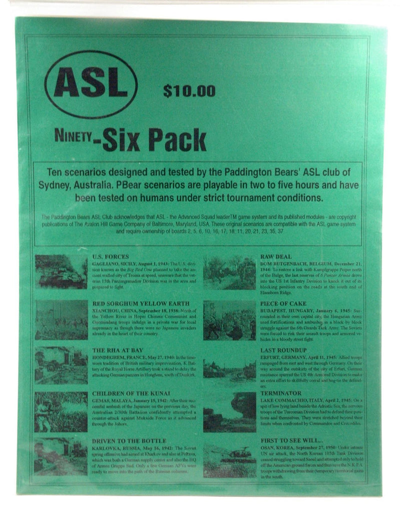 ASL Ninety Six Pack Part PB10 10 Scenarios, by   
