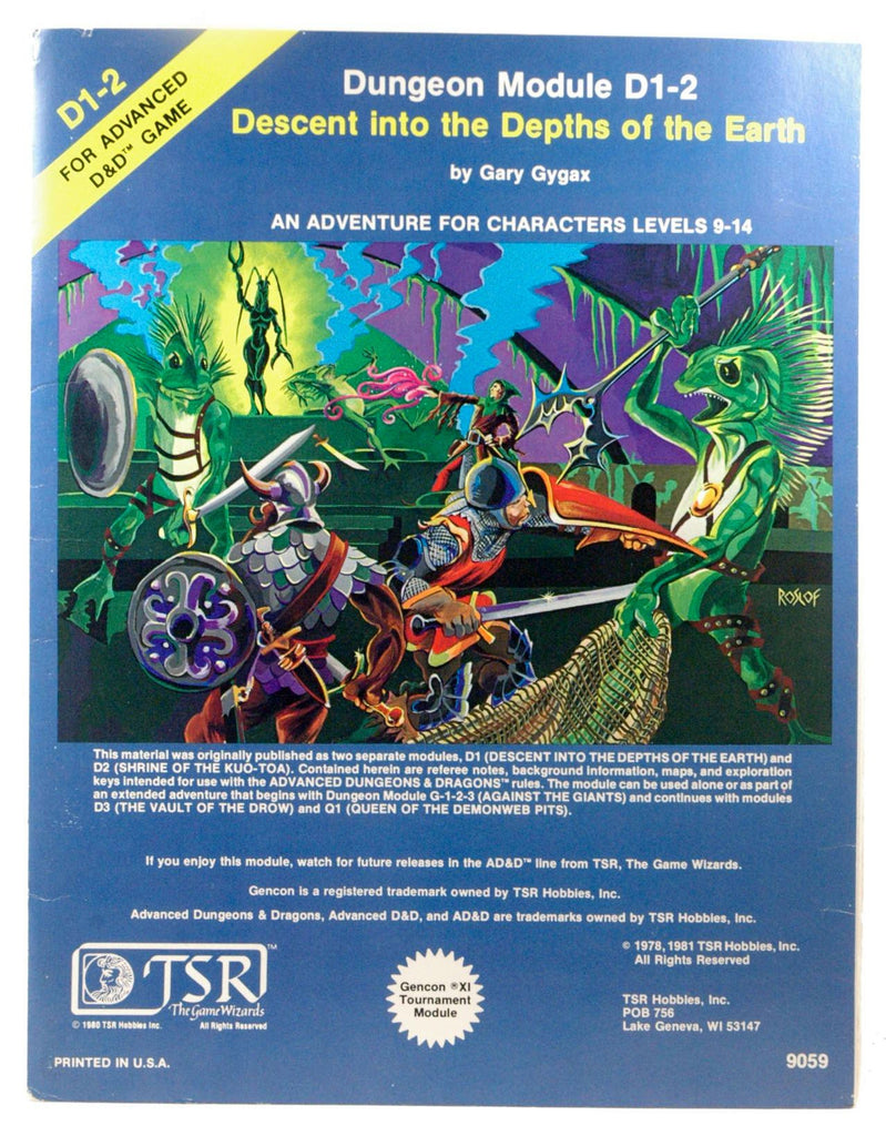 Descent into the Depths of the Earth (Advanced Dungeons & Dragons Module D1-2), by Gygax, Gary  